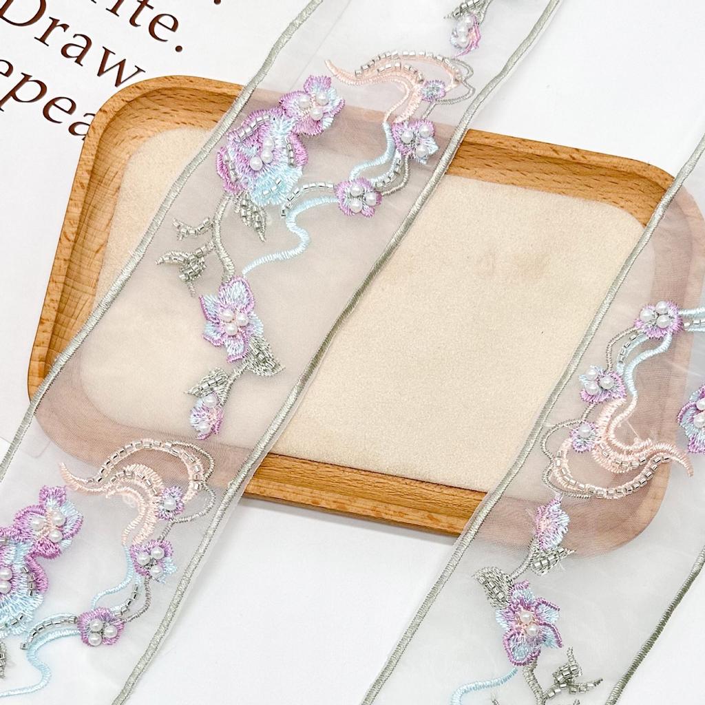 7Cm Ethnic Style Barcode Nail Beads Three-Dimensional Embroidery Flower Webbing Hanfu Neckline Cuffs Decorative Lace
