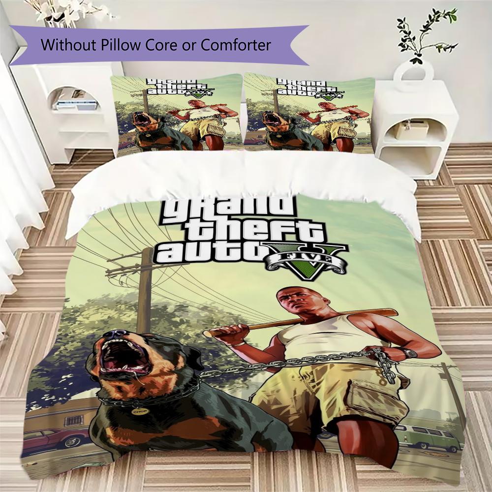 Grand Theft Auto Pattern Bedding Uilt Set Uilt Cover Pillowcase Home Decoration Birthday Gift (1 * Duvet Cover + 2 * Pillowcase Without Core)