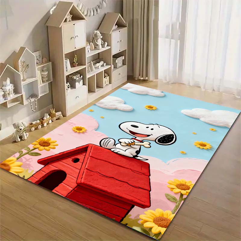 Cute Snoopy print decorative rug, perfect for home, bedroom, bedside, or office use, including swivel chairs.