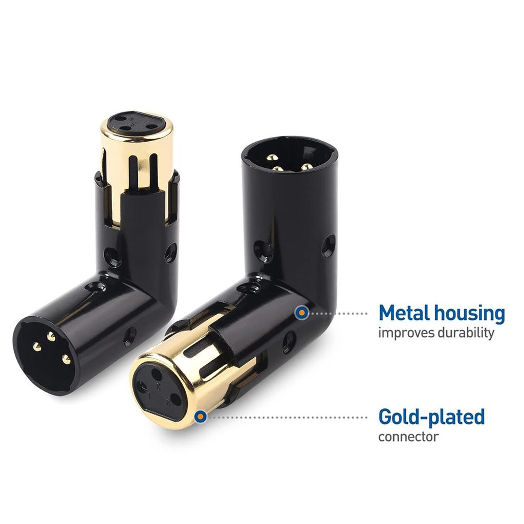 AA58 2PCS Audio Adapter Plug Adjustable Male to Female Right Angle XLR Adapter 3Pin Black (XLR 90 Degree Adapter)