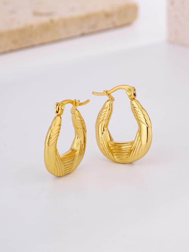 Personalized Simple U-shaped Earrings Niche Versatile Geometric Jewelry Lace Engraving Texture Titanium Steel Gold-plated Stud Earrings