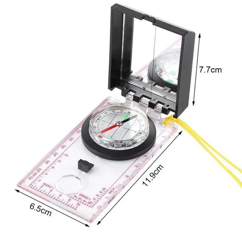 1 Pcs Outdoor Camping Portable Compass Mirror Multifunctional Scale North Compass with Magnetic Deviation Adjustment Function