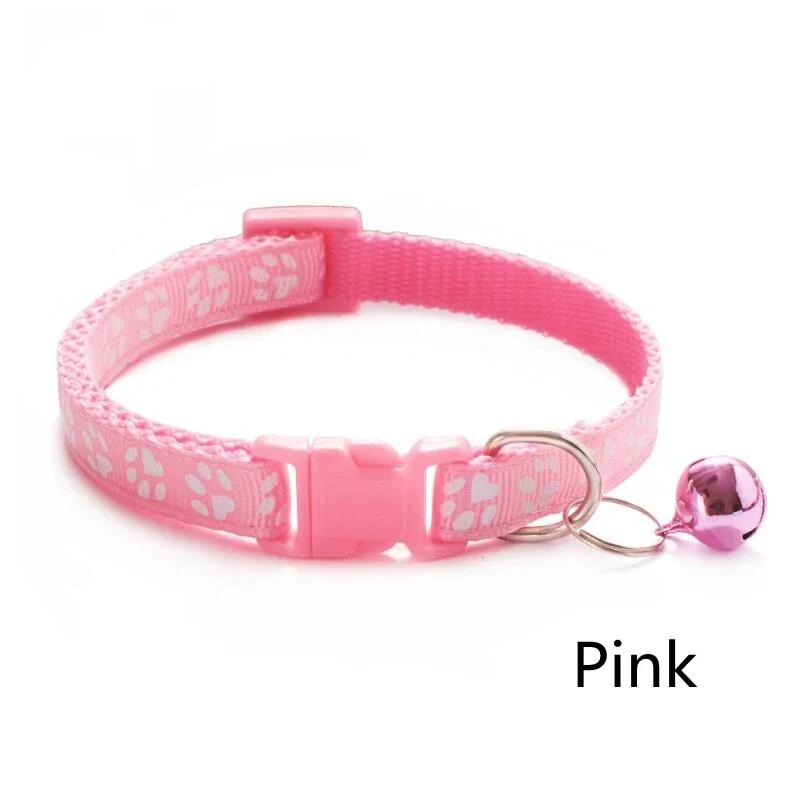 5pcs Adjustable Pet Collar With Bell Cartoon Footprint Colorful Puppy Cat Accessories Kitten Collar Safety Bell Ring Necklace
