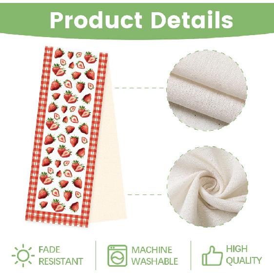WADORN Strawberry Table Runner, 13x72 Inch Buffalo Plaid Check Fruit Kitchen Dining Table Decoration Spring Summer Seasonal Farmhouse Table Runners