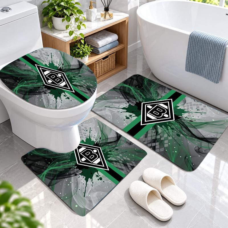 3-teiliges Flanell-Toilettenmatten-Set Borussia Mönchengladbach Badezimmerteppich Badvorleger Rutschfest Heimdekoration