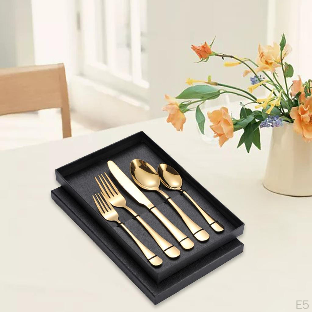 5Pcs Portable Stainless Steel Flatware Reusable Tableware Lightweight Backpacking Cutlery Dinnerware