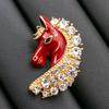 Diamond-Inlaid Red Enamel Horse Brooch: Light Luxury Zodiac Pin, Versatile and Cute.