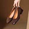 New Comfortable Small Leather Shoes Women's Medium Heel Large Size Rubber Sole Square Heel Foot Cover Square Head Solid Color Casual Four-season W