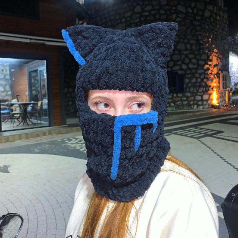 Girls Cat Ear Hat Y2K Knitted Hat Cute Cat Ear Gifts Warm Hat Adult Children Knitted Chenille Yarn Halloween Photo Props