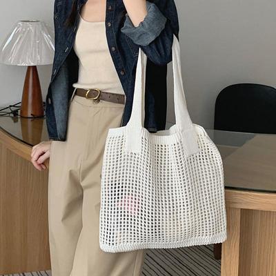 Women Girls Knitted Shoulder Bags Retro Hollow Woven Large Capacity Shopper Crochet Totes Bag
