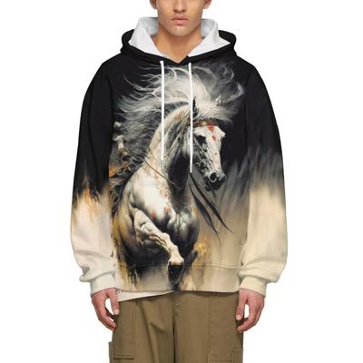 Moletons Vintage Estampados em 3D de Cavalo para Homens e Mulheres, Suéteres Casuais Pulôver de Desenho Animado de Manga Comprida Soltos com Capuz