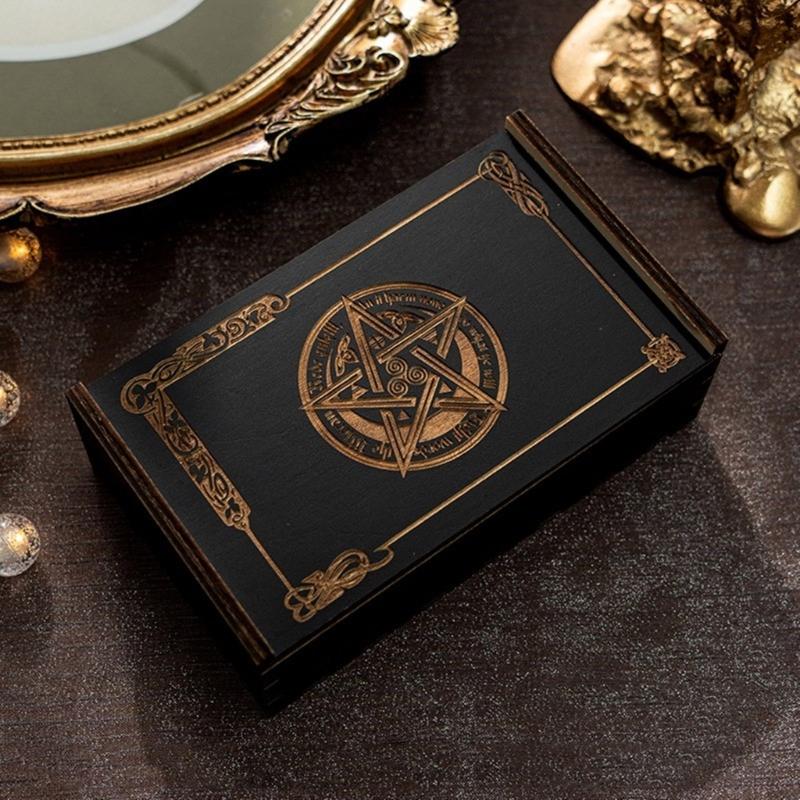 Push Pull Tarot Cards Storage Box Wood Tarot Card Storage Case Portable Card Container Astrologys Trinkets Box Enduring