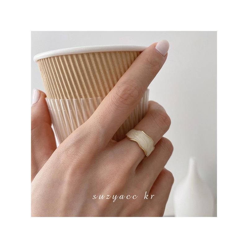 Korean Pearl White Drip Glaze Retro Open Ring - Women s High-End Niche Design Index Finger Accessory Adjustable Open