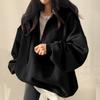Damen Halbreißverschluss Kapuzenpullover Oversize Lockerer Schnitt Einfarbige Lange Ärmel Lässiger Hoodie Oberteil