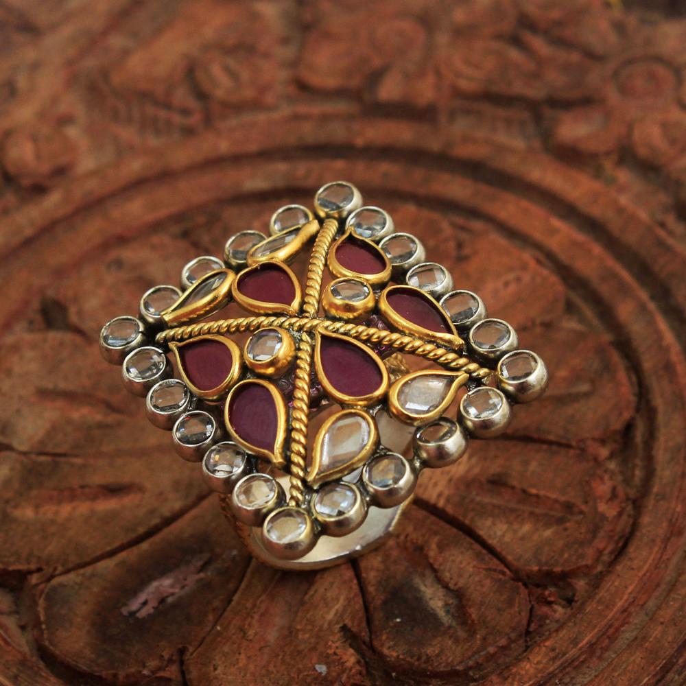 Enamel Crystal Ring 925 Sterling Silver Gold Plated Jewelry