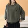 Fashionable and Versatile Women's Pure Cotton Sweatshirt Loose Round Neck Long Sleeve Loose Casual Pocket Top Pullover