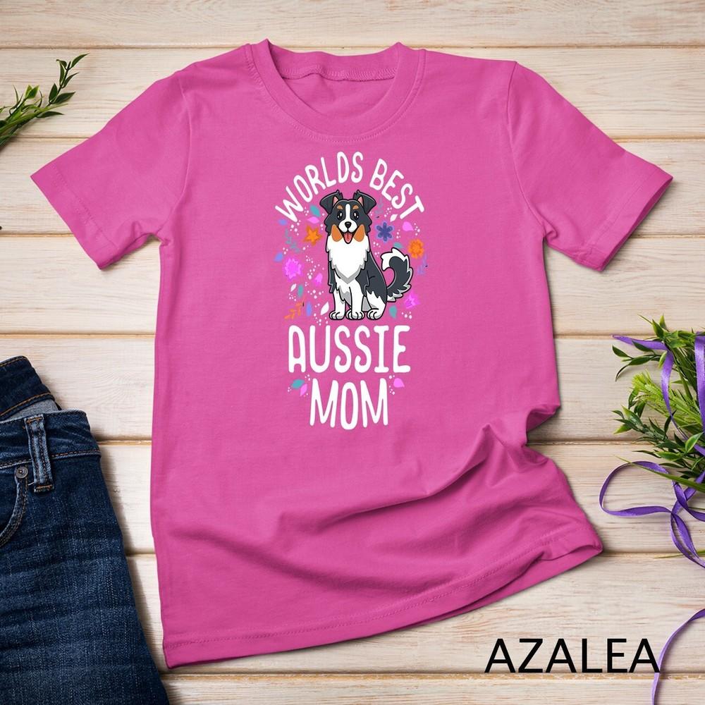 

Australian Shepherd Gifts World s Best Aussie Mom Dog Mama Unisex T-shirt L