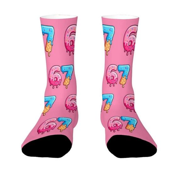 67 Meme Casual Socks Ice Cream 6 7 Crew Socks Funny Donut Six Seven Socks Gifts for Women Men Family Friends