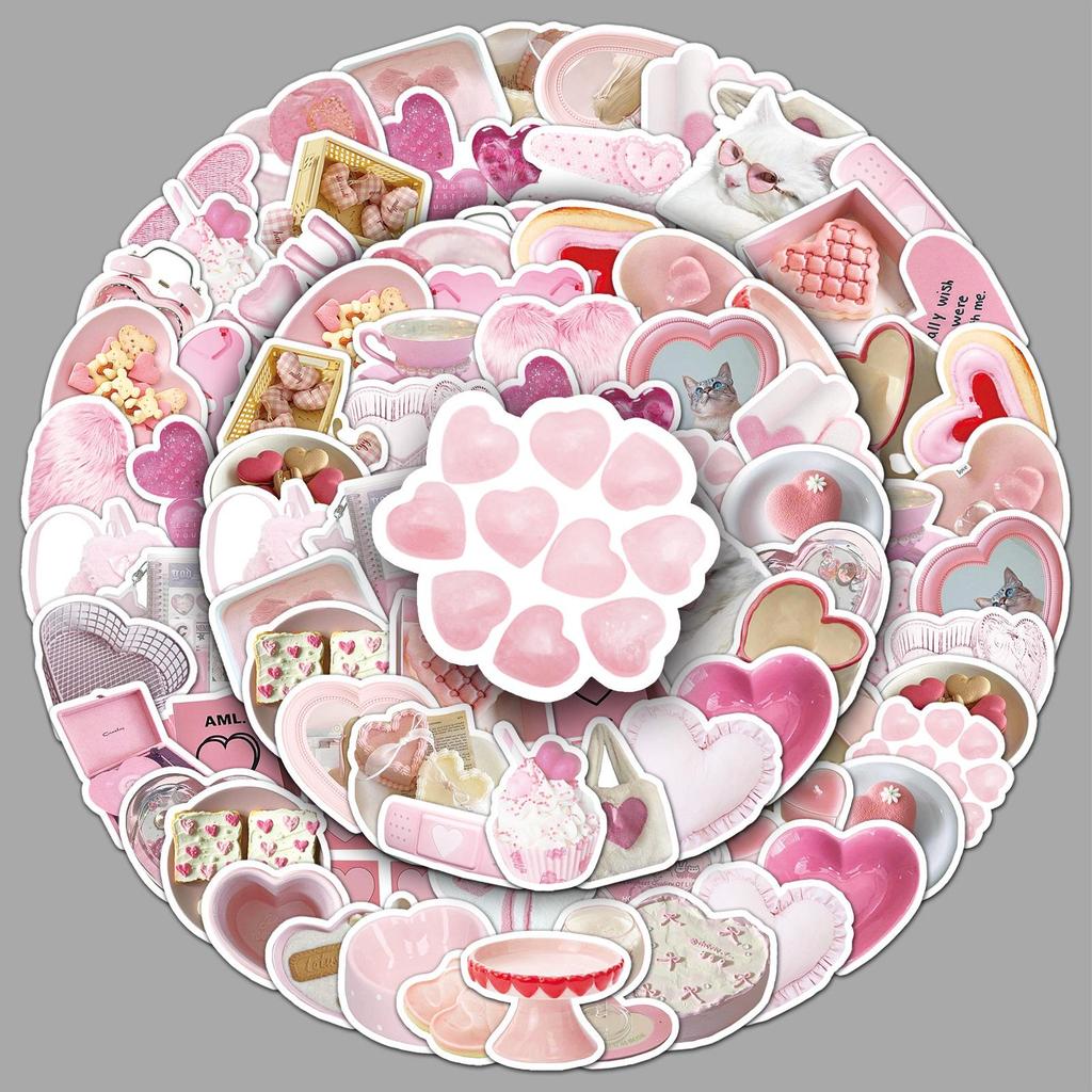Heart-Shaped Pink Nordic Stickers - 50 pcs Waterproof DIY Decorative for Phone Cases