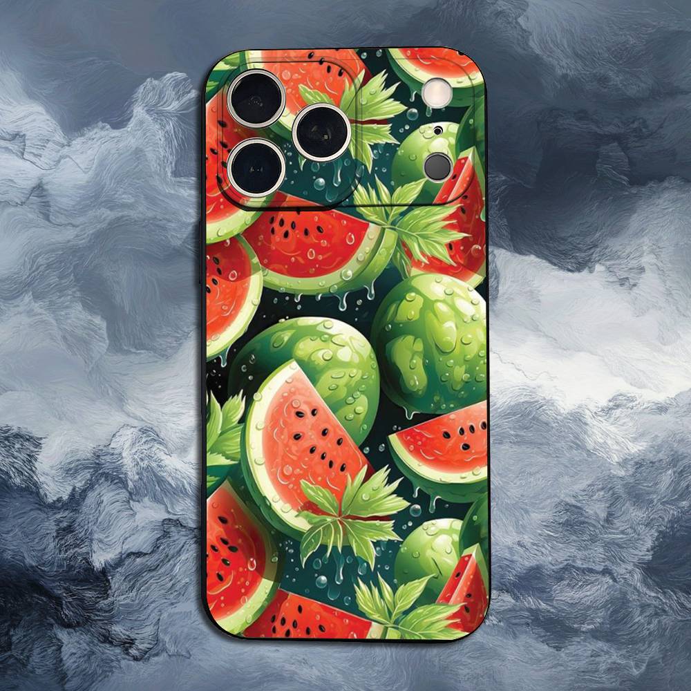 Summer Red Watermelon Case For iPhone 12,14,15,16,11,17,13,X,Mini,SE,XS,Plus,Pro,Max,8,7,XR,Soft Silicone Black