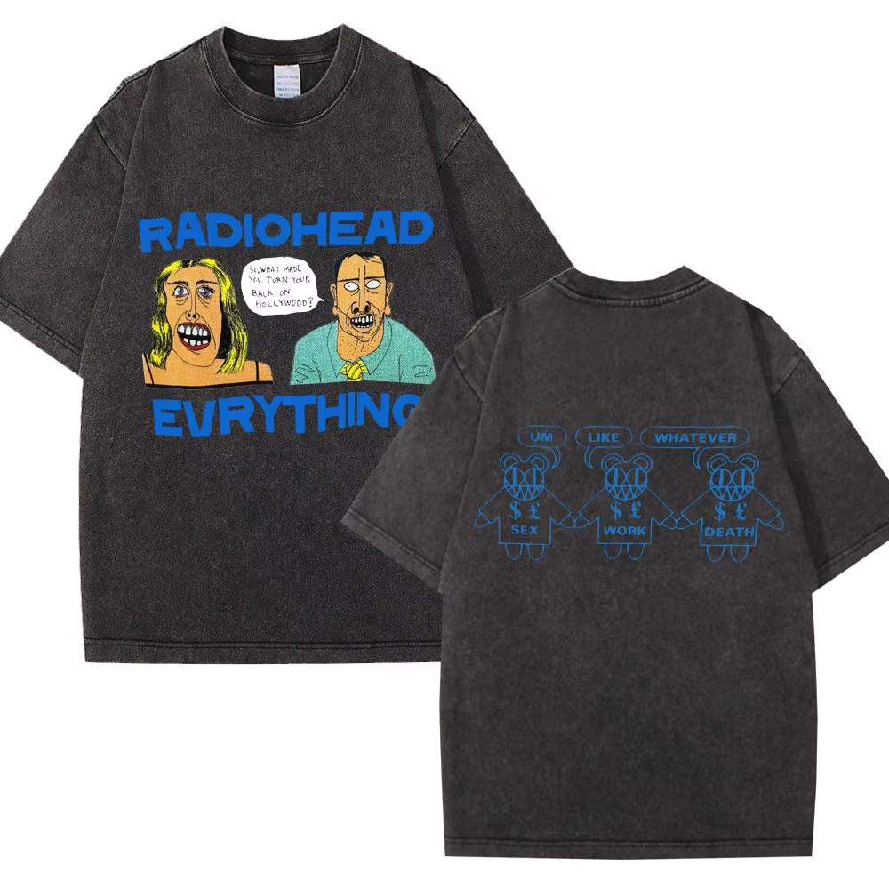 Wyprała Koszulka Retro Rock Band Radiohead The Bends Mężczyźni Kobiety Moda Hip Hop Gotycka Koszulka Oversize Bawełniana Codzienna Męskie Koszulki