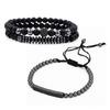 3-teiliges Set Schwarzes Perlenarmband Unisex Herren Mode Festival Geschenk Dehnbare Armreifen
