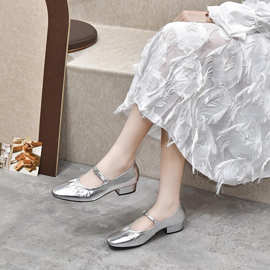 

Туфли Мэри Джейн женские весна и лето новые элегантные легкая роскошь пряжка на ремешке туфли-лодочки с низким каблуком женские 40 серебряный