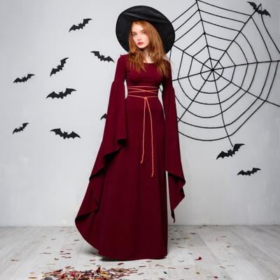 Halloween Renaissance Witch Dress for Women Gothic Victorian Dress Long Bell Sleeve Medieval Costume for Halloween Cosplay Party