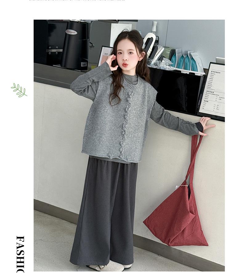 Dziewczęcy jesienny zestaw modowy trzyczęściowy w stylu koreańskim 2025 – stylowy strój casualowy dla dużych dziewczynek