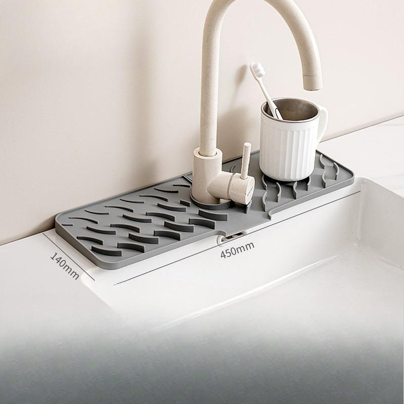 

Wavy Patterned Faucet Drain Pad, Kitchen Silicone Splash Guard Pad, Household Anti-slip Thickened Drain Pad Extra-large сірий