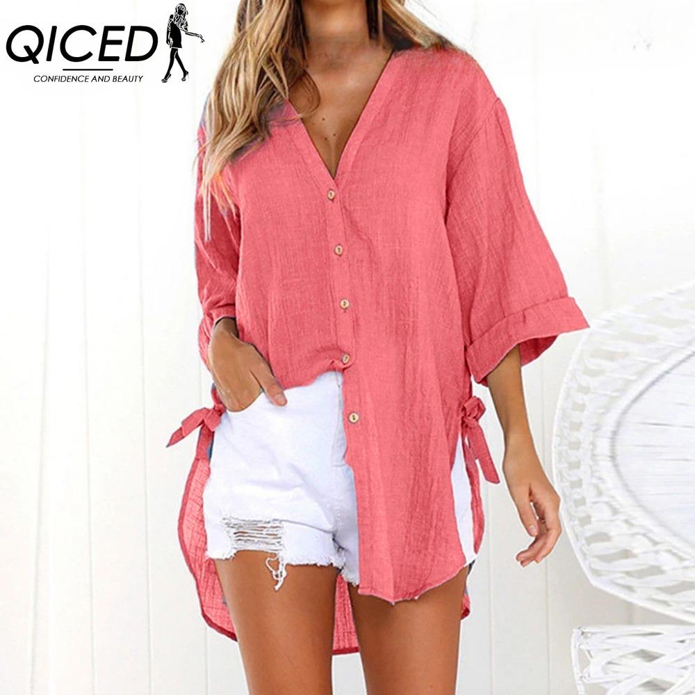 

QICED Женские модные повседневные однотонные блузки и рубашки-поло с длинным рукавом с принтом XXXL красный