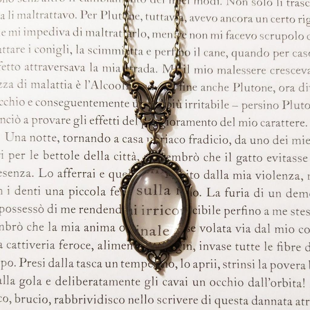 Magnifying Glass Necklace Monocle Glasses Lace Edge Oval-Magnifier Glasses Necklace Decor for Reading Birthday Gifts