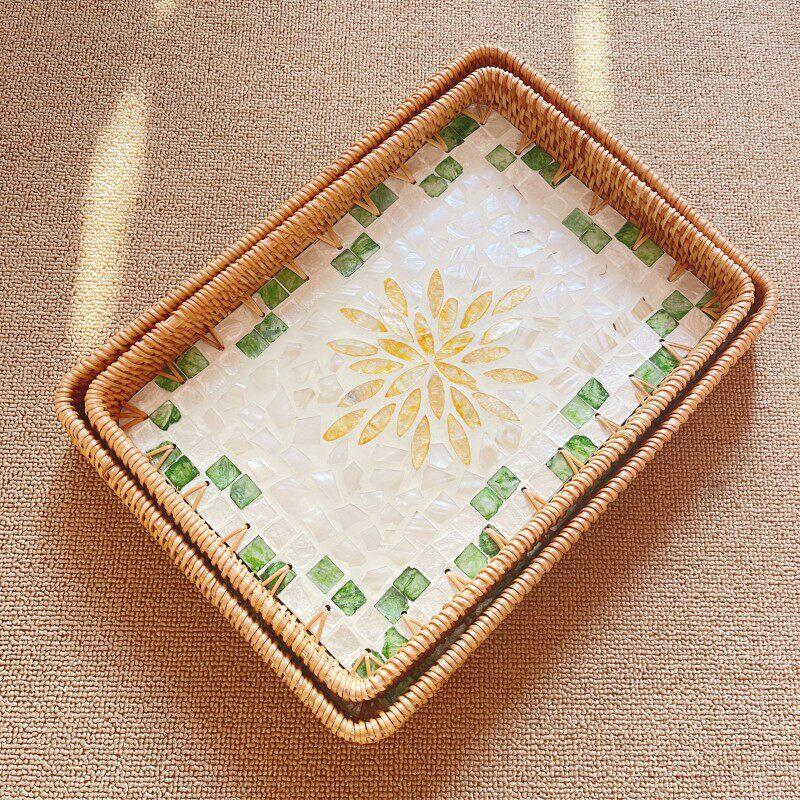 Youde Rattan Shell Tray & Bread Basket Set