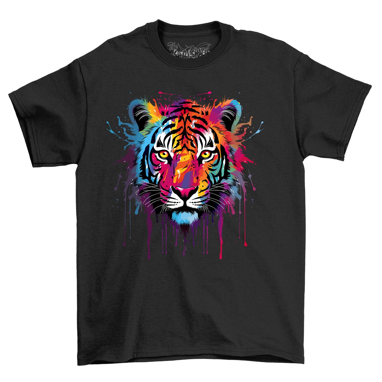 

Tiger Head Paint Drip Design T-Shirt Mens Womens Tees Top - Roar with Style! Funny T-Shirt Mens Womens Tees Top, Unisex Pr S