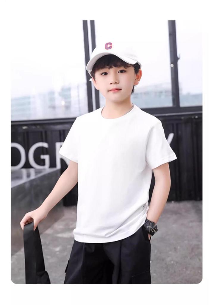 Boys' Pure Cotton School Style Short-Sleeve T-Shirt for Ages 10-14 - Summer 2025