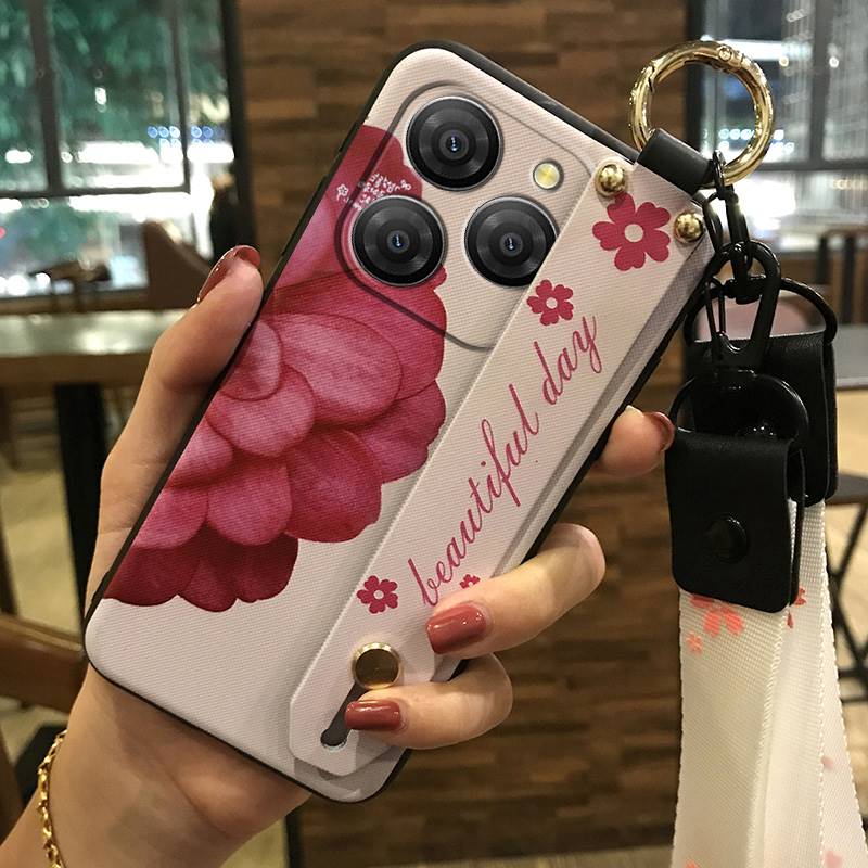 Anti-dust Soft Case Phone Case For Blackview Shark9 5G Wrist Strap Shockproof Durable Waterproof Flower Kickstand Ring