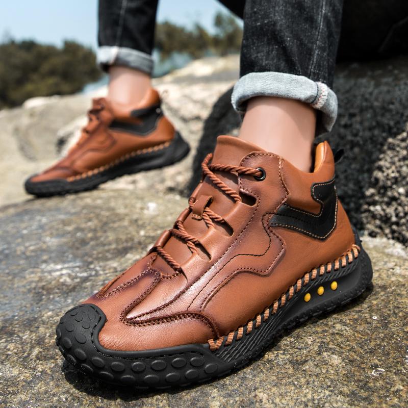 Men's High-top Hiking Boots Casual Sneakers Handmade Leather Shoes 39-46