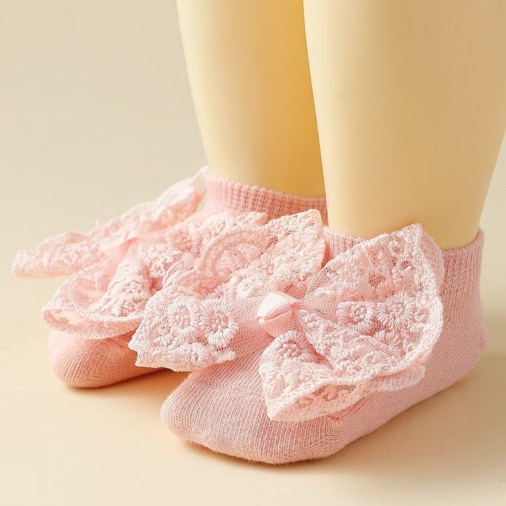2Set Korean Style Baby Headband Socks Set Lace Bow Elastic Hair Band Anti Slip Socks  0-12 Months