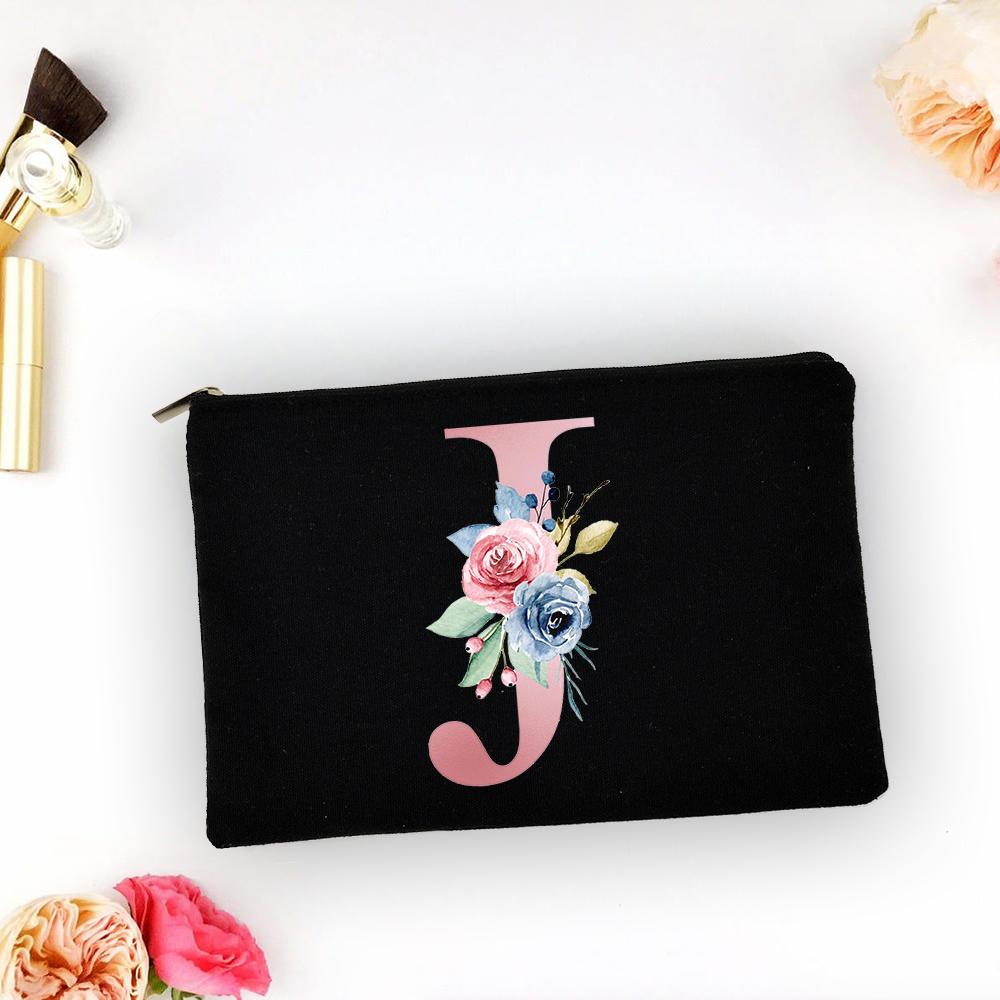 Pink Alphabet Flower A-Z Makeup Bag Make Up Pouch Women Shopping Travel Cosmetic Storage Lipstick Bags Large Capacity Organizer