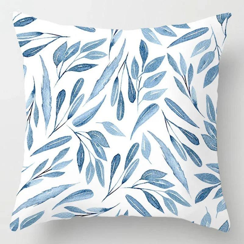 Home Decor Blue Geometric & Leaf Pattern Throw Pillow Covers Pattern Cushion Cover Suitable for Sofa Bedroom Car Pillow Cover