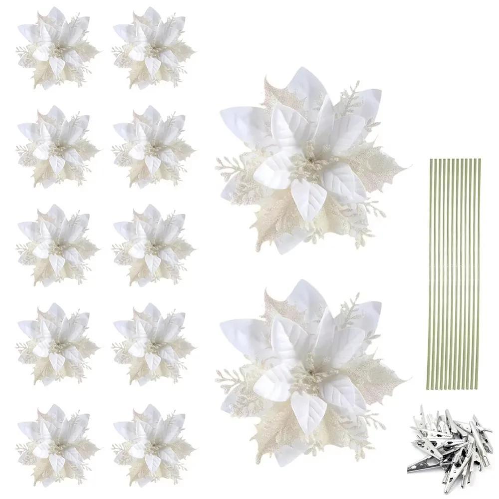 Handmade Artificial Christmas Flowers Shiny DIY Simulated Christmas Flower Multi-color Christmas Tree Accessories Event Layout