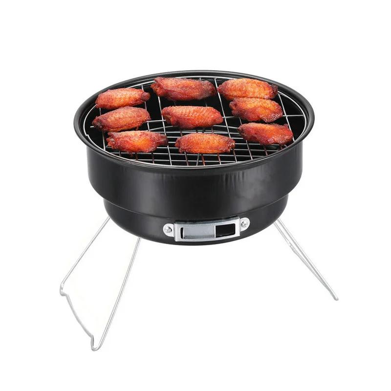 Portable BBQ Grill Non-stick Surface Folding Barbecue Charcoal Grill Mini Round Outdoor Camping Picnic BBQ Tool
