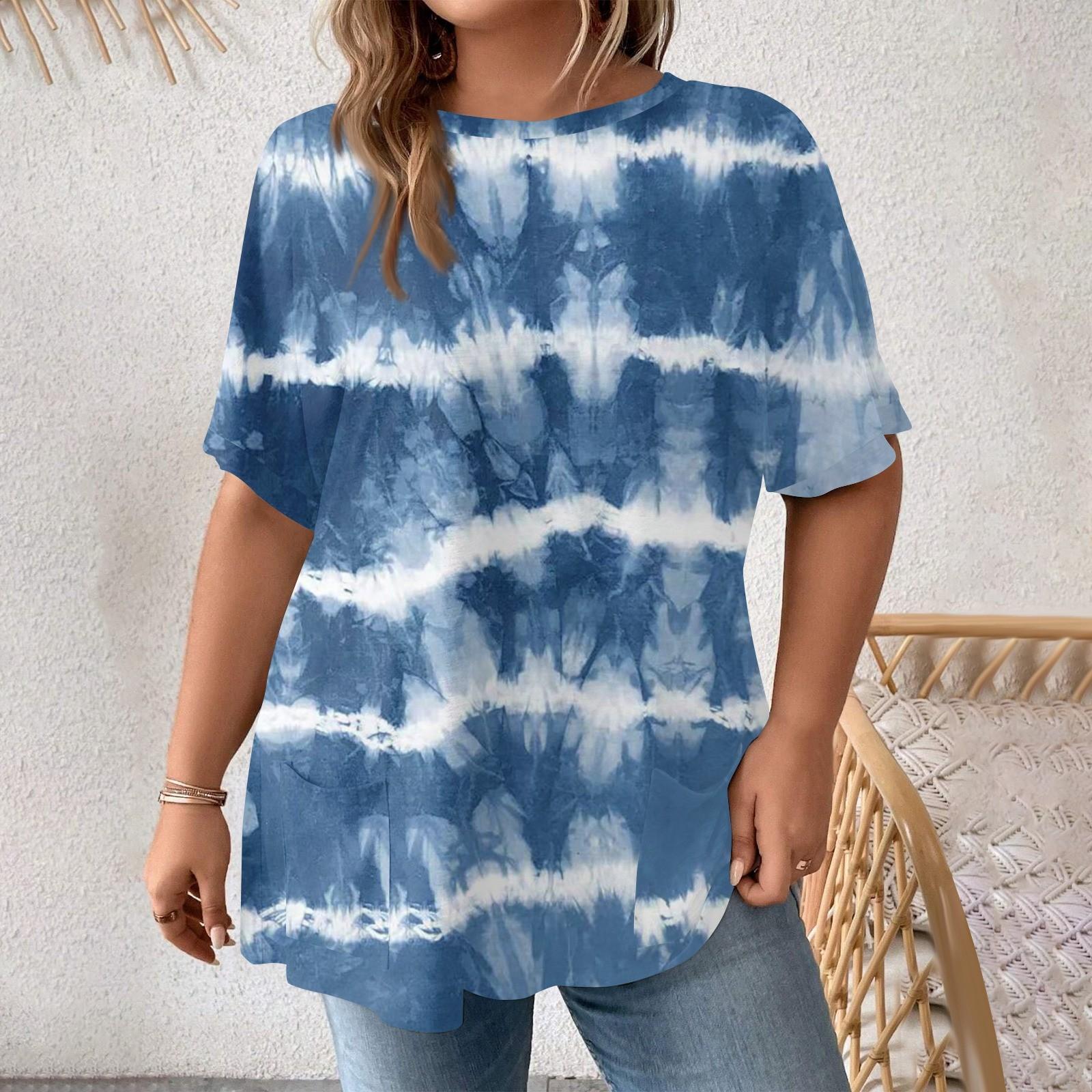 

Модная женская повседневная футболка больших размеров с коротким рукавом и круглым вырезом с карманами XXXL