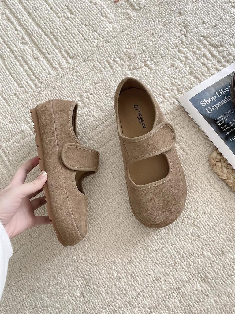 Leather Platform Velcro Doudou Shoes Women's 2025 Spring New Mary Jane Single Shoes Shallow Mouth Comfortable Versatile Women's Shoes