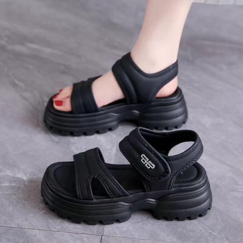 

Velcro muffin platform sandals women s summer new heightening versatile casual beach shoes 35 чёрный