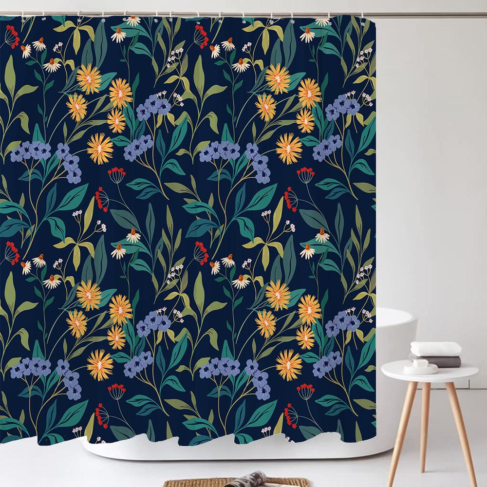 Flowers Shower Curtain Watercolor Flower Bath Curtain Print Polyester Fabric Waterproof Bathroom Curtains with Hooks Bath Screen