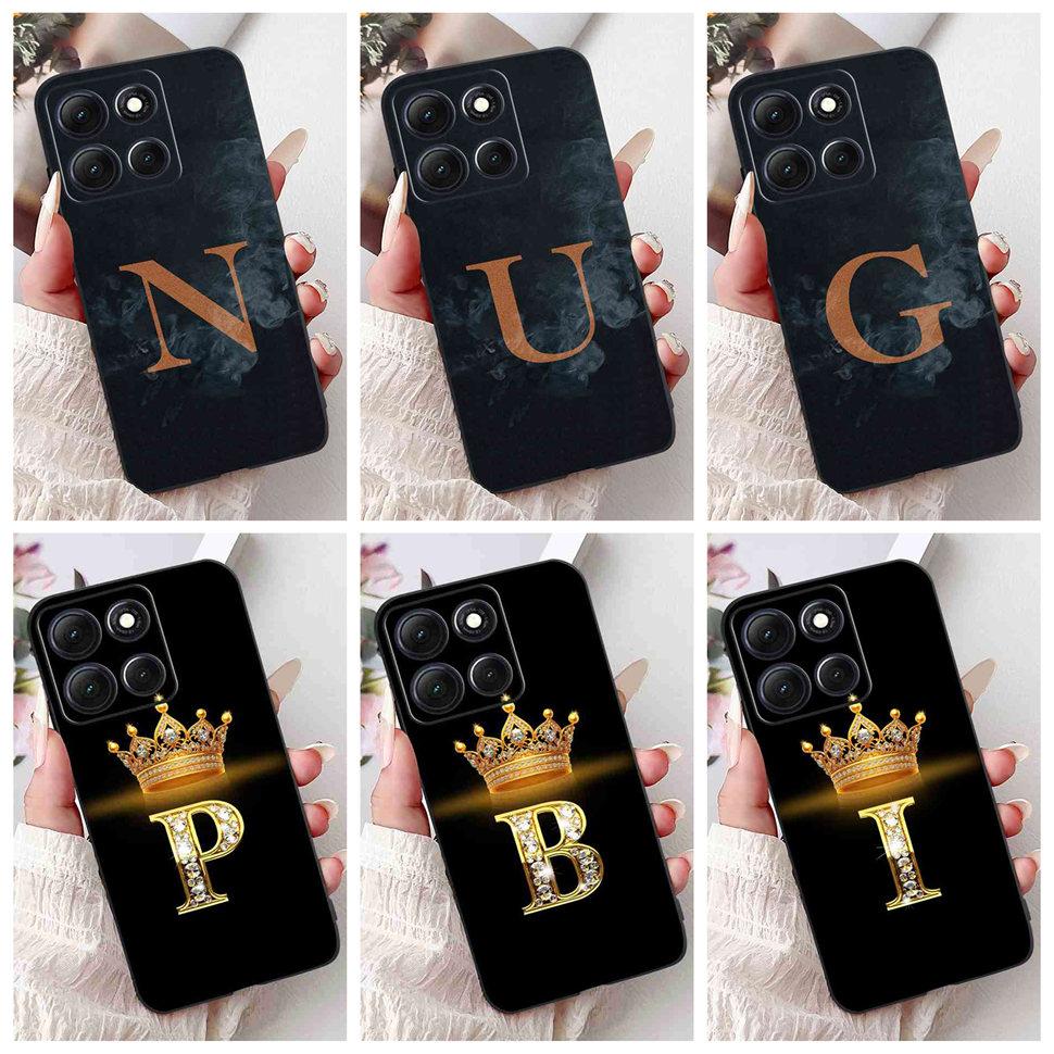 Hot For Motorola Moto G86 5G Case Crown Letters A-Z Soft Silicone Black TPU Cover For MOTO G86 XT2527-2 6.67" Protective Shell
