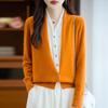 100% Wool Color Block Two-Piece Cardigan - Autumn/Winter Long Sleeve Loose Top for Women