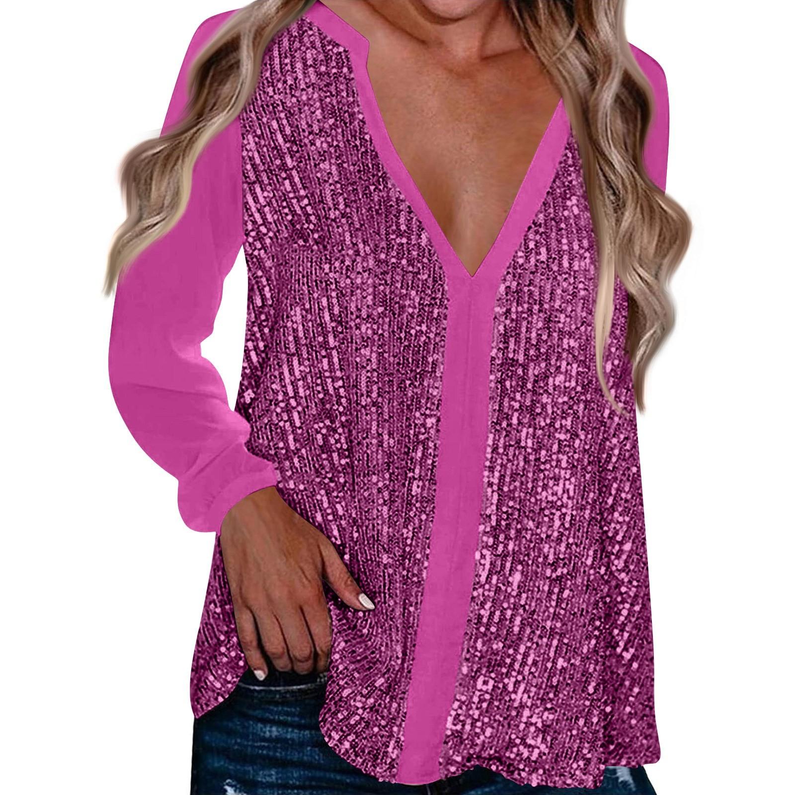 

Женская мода однотонная свободная рубашка с V-образным вырезом и длинными рукавами, элегантная повседневная рубашка XXXL горячий розовый