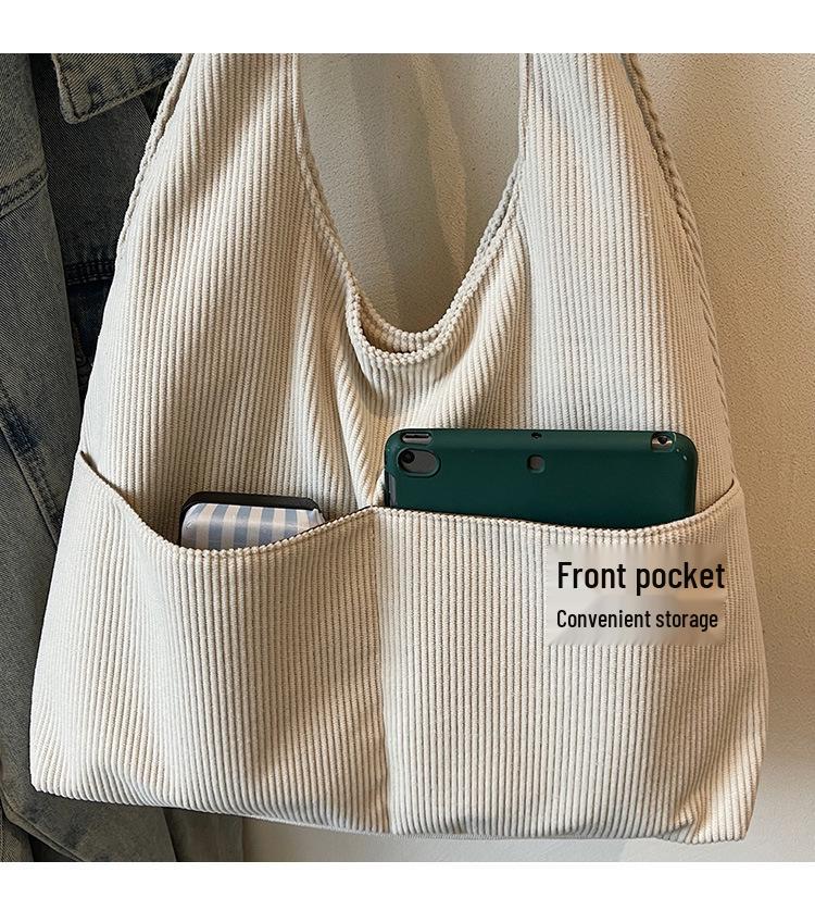 2025 Women's Retro Corduroy Tote: Large-Capacity, Single-Shoulder, Versatile Commuter Bag